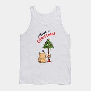 Meowy Christmas Funny Cat Christmas Tree Tank Top